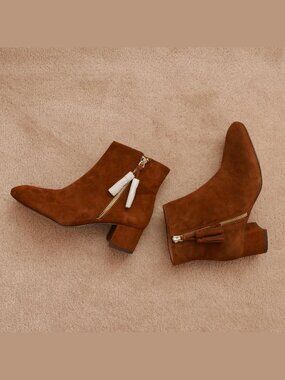 NWT Ann Taylor Kyle Suede Tassel Block Heel Bootie